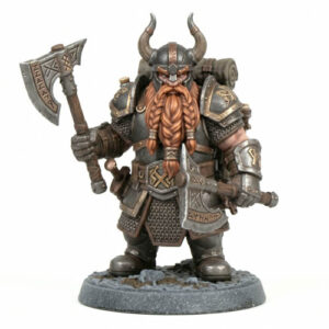 miniatura enano con doble hacha wargames warhammer
